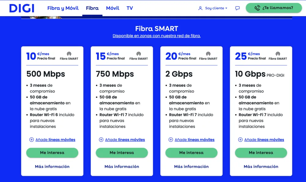 Tarifas Fibra SMART de DIGI